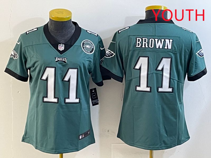 Youth Philadelphia Eagles #11 Brown Green Second generation 2025 Nike Limited NFL Jersey style 4->youth nfl jersey->Youth Jersey